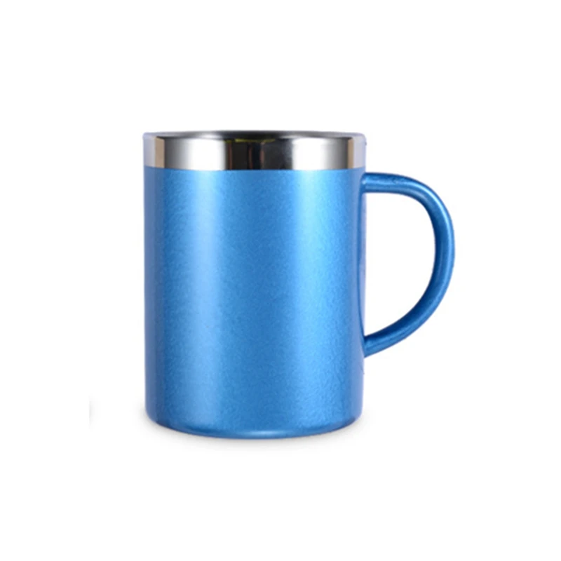 Кружка для кофе с двойными стенками из нержавеющей стали для путешествий, небьющаяся чашка для детей, термоизоляционный стакан, молочные чашки, чайные кружки с крышкой - Цвет: Blue with lid