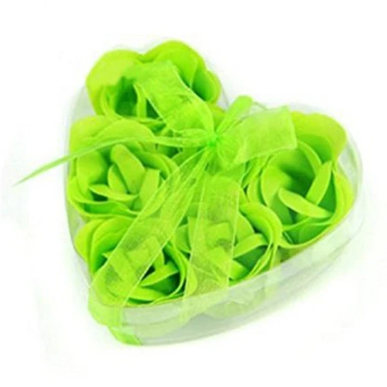 

6 Pcs Green Scented Bath Soap Rose Petal in Heart type Box