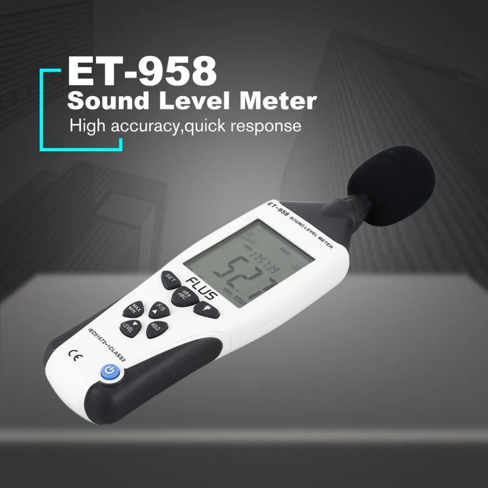 

FLUS ET-958 Digital Sound Level Meter Noise Tester Decibel Logger Measurement Audio Detector Volume Monitor 30-130dB Handheld