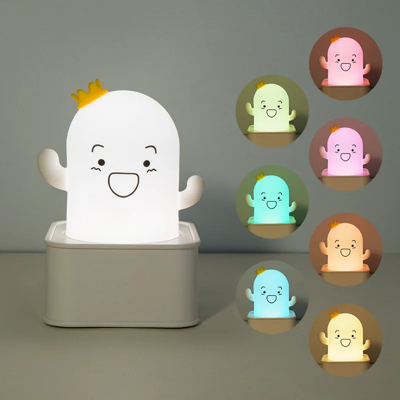 

LED Creative cactus silica gel night light USB charging LED bedroom remote control bedside night table lamp children cartoon