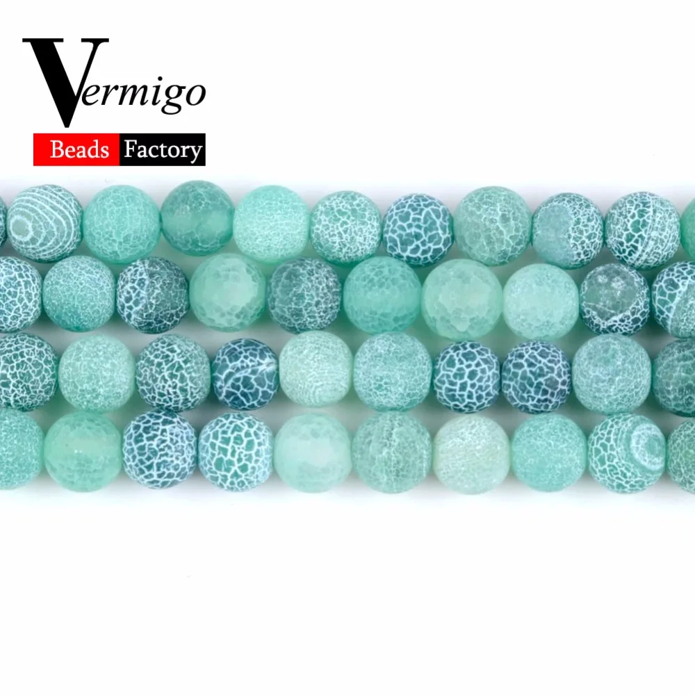 4 6 8 10 12mm Natural Stone Matte Onyx Beads For Jewelry Making Frost Cracked Green Agates Beads Diy Bracelet Necklace 15inches