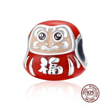 

MOWIMO Japan Daruma Red Enamel Lucky Charm Bead Fit Original Silver Bracelets & Bangles Pendant 925 Silver DIY Jewelry BKC1087
