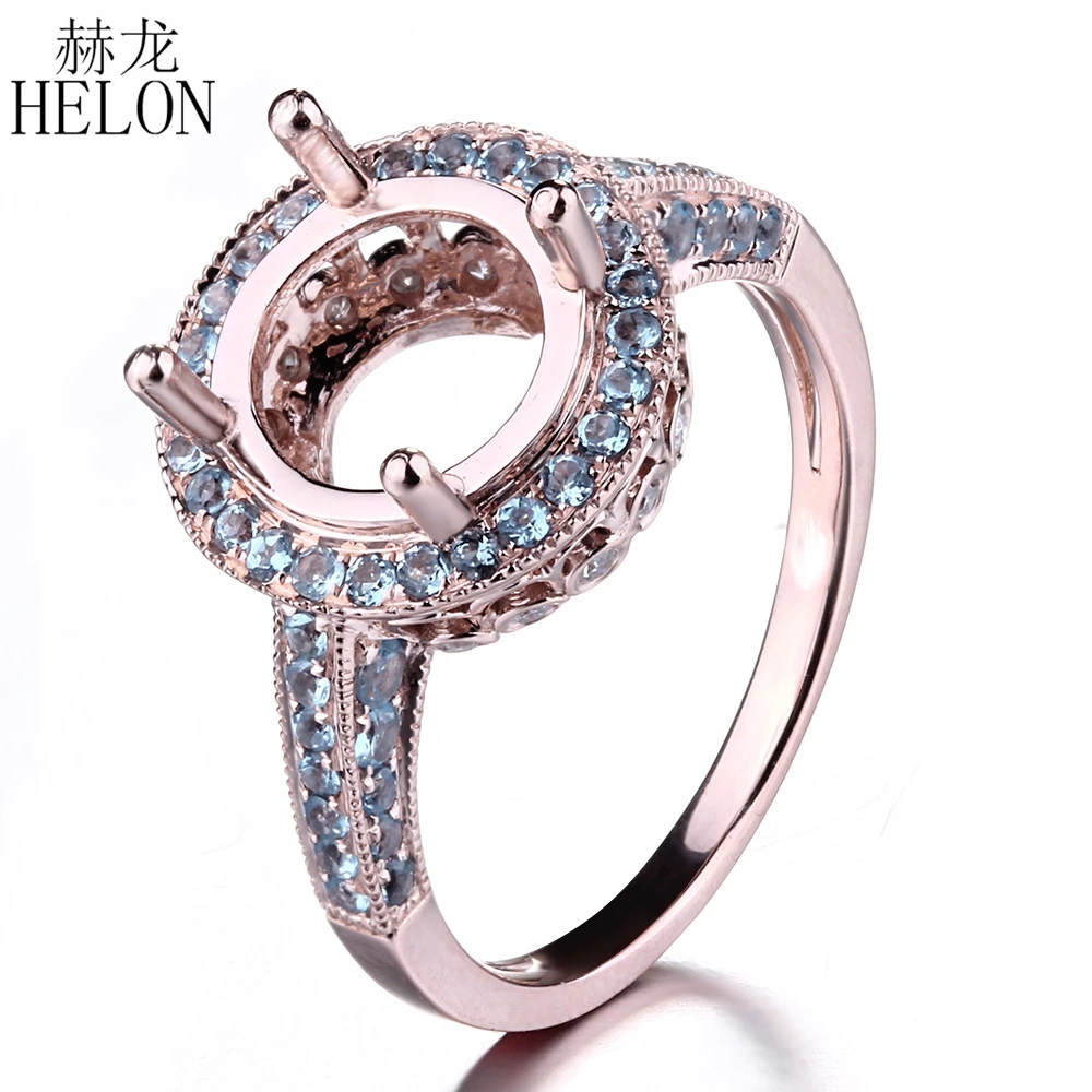 

HELON 7.5- 10mm Round Solid 10K (417) Rose Gold 1.06ct 100% Genuine Blue Topaz & Natural Diamond Wedding Semi Mount Jewelry Ring