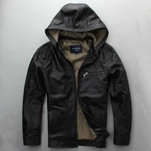 Мужская куртка из натуральной кожи с капюшоном, черная приталенная повседневная кожаная куртка со съемным капюшоном, осенняя кожаная мужская куртка