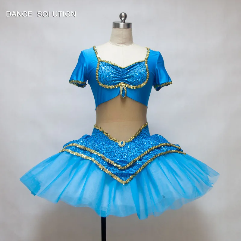 

Blue Stretch Spandex Top with Short Tulle Skirt Ballet Costumes Girl and Woman Performance Ballet Tutu Stage Dancing Dress 16022