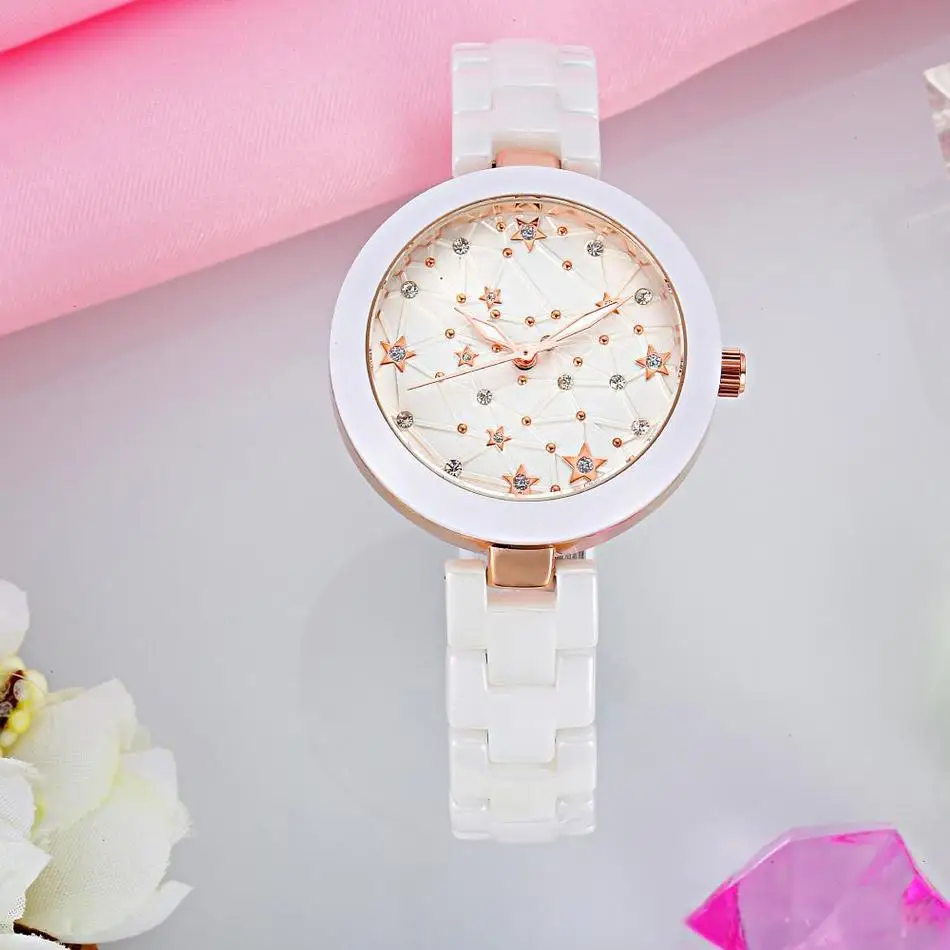 Brand KEZZI 30m Life Waterproof Real Ceramic Strap Rivets Diamonds Astronomy Satellite Female Wrist watches Luxury