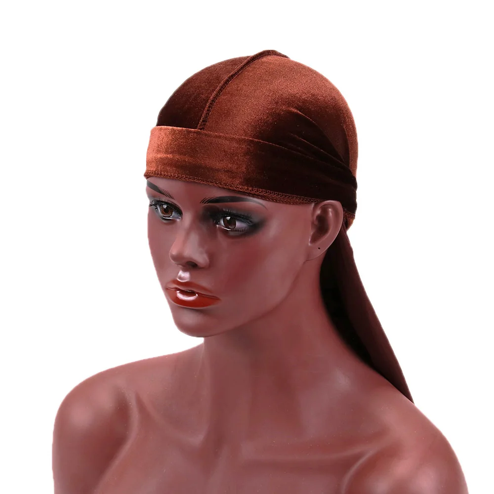

Men's Velvet Durag Unisex Breathable Bandana Hat Du Rag Long Tail Headwear Chemo Cap