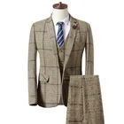 2018 Fashion Men's Casual Business Suits Sets / Men's single button lattice plaid suit jacket blazers coat trousers pants vest