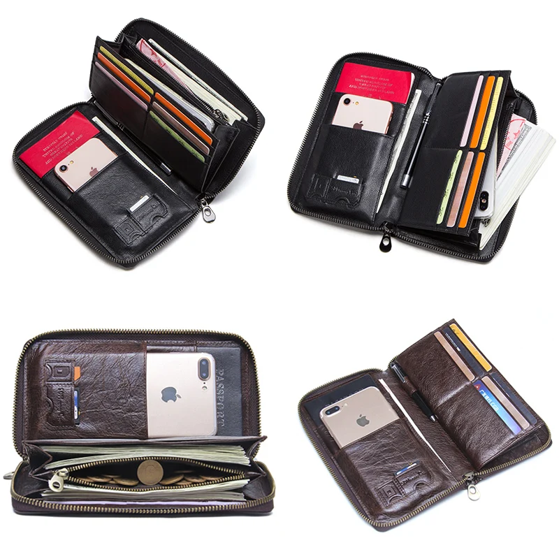 CONTACT'S Высоко качественный мужской натуральный кожаный бумажник для повседневного хранения паспорта и телефона