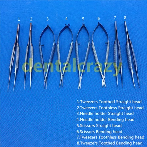 Стоматологические инструменты 16 см офтальмологические хирургические инструменты титановые ножницы+ держатели игл+ пинцеты хирургические инструменты - Цвет: 8pcs.set