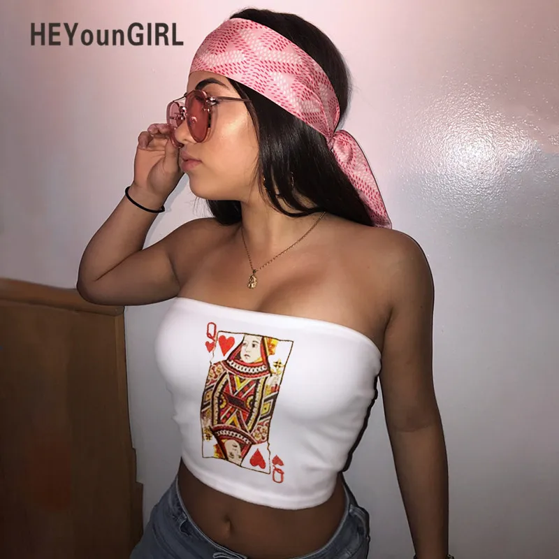 

HEYounGIRL Embroidery White Strapless Crop Tops Tees Summer Sexy Bandeau Tube Top Bra Women Fashion Streetwear Wrap Chest Top