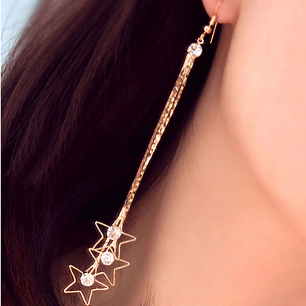 New Fashion Long Chain Gold Silver Tassel Earrings For Women Crystal