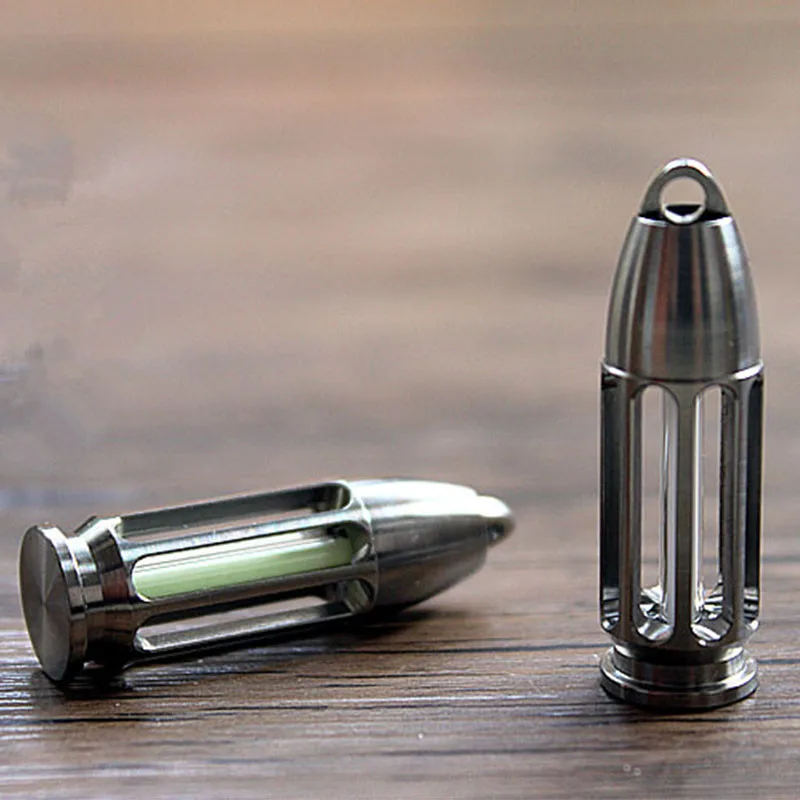TC4 Titanium CNC Hollow Bullet Tritium Tube EDC Self-luminous Pendant Key Holder Tritium Gas Signal Light Keychain Outdoor