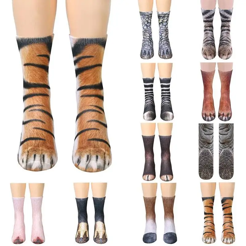 

1 Pair 3D Animals Paw Print Socks Unisex Crew Long Stocks Soft Cute Cotton Socks Children Dog Horse Zebra Pig Cat Paw
