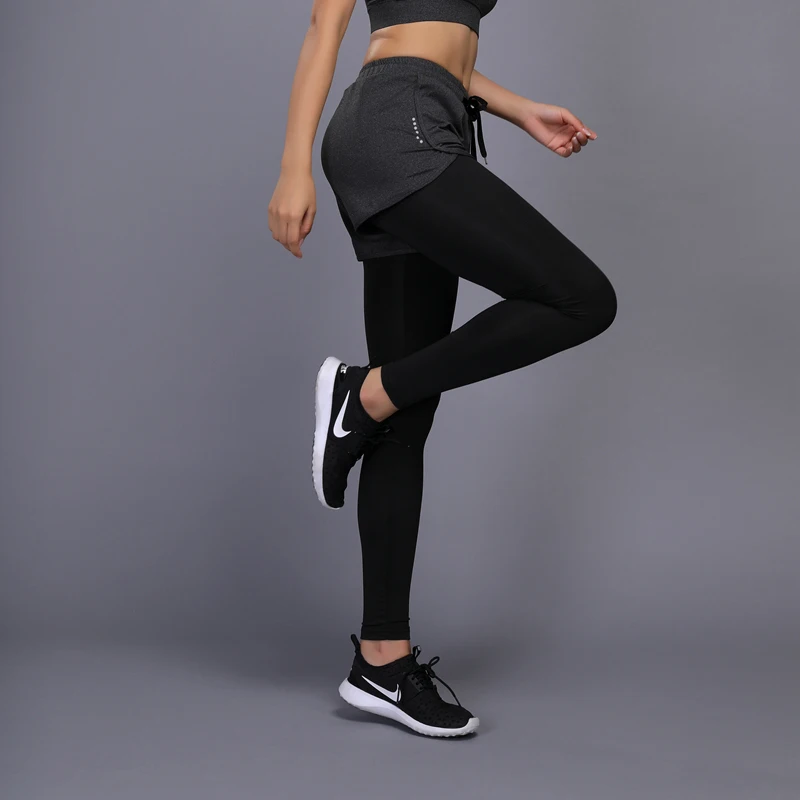 

2 In 1 Yoga Pants Women Gym Workout Fitness Leggings+Shorts Compression Running Tights Jogging Sport Trousers
