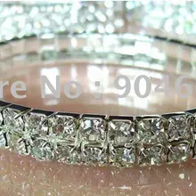 60 шт./партия,, модные серебряные двухрядные прозрачные браслеты с горным хрусталем, браслет B11051