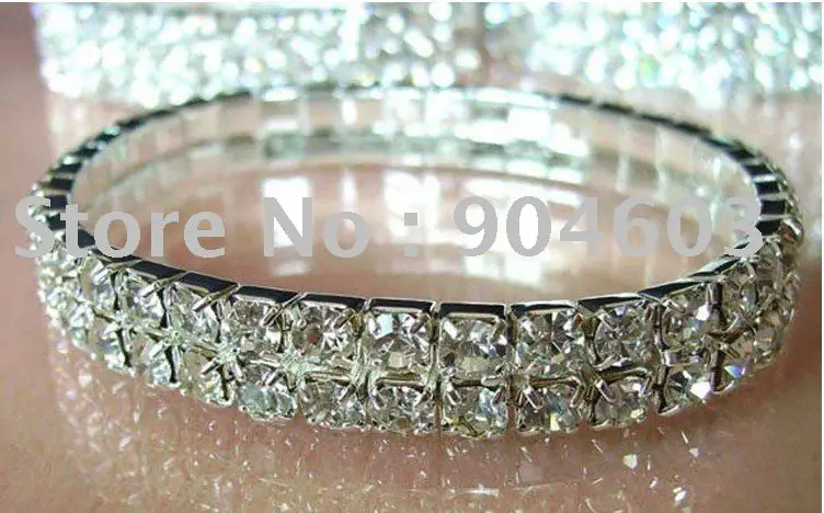 

60 pcs/lot Free shipping fashion silver double row strand clear crystal bracelets rhinestone braclet bangle B11051