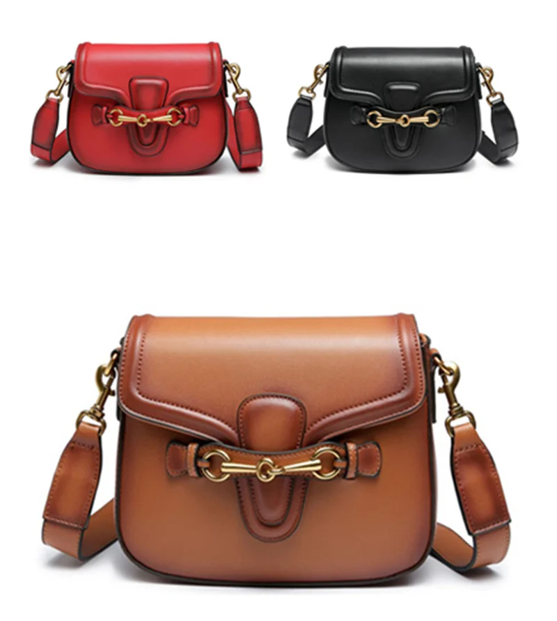 

2019 new European and American simple fashion saddle bag caramel color shoulder slung female bag retro trend wild bags