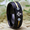 Tungsten Carbide Rings Vacuum Plating Black Golden Line Rings With White Stones Mason Masonic Tungsten Ring Anniversary Gift 3