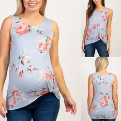 Vetement femme 2019 Женские топы для беременных и блузки футболка с цветочным принтом Топ Футболка для беременных без рукавов жилет одежда