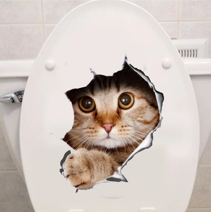 

Hole View Vivid Cats 3D Wall Sticker Bathroom Toilet Living Room Decoration Animal Vinyl Decals Art Sticker Wall Poster
