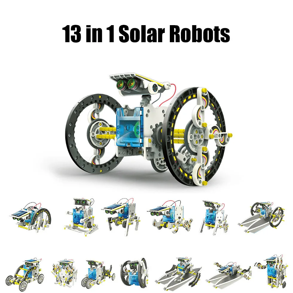 

13 in 1 New Summer Kids DIY Robot Toys Boys Robot Transformation Solar Toy Kits Model Deformation Figure Action Toys