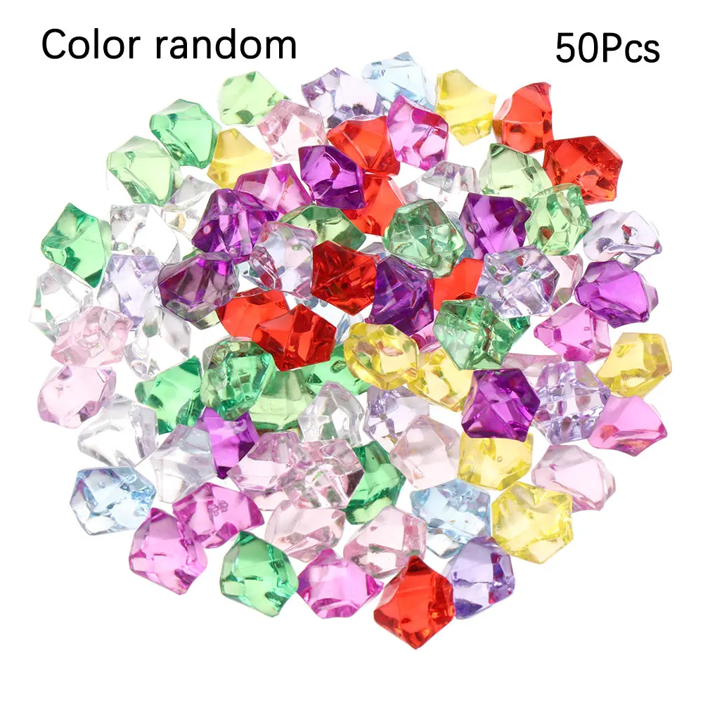 50Pcs/bag Colorful Acrylic Fish Tank Ornament Crystal Ice Cubes Stone Ice Rocks Vase Filler Pebble for Wedding Garden - Цвет: 1.1x1.4cm