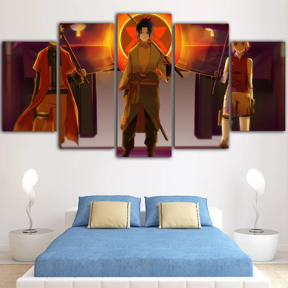 Waliicorners Printed Pictures Home Wall Art Modular Poster 5 Panel Naruto Sasuke Spring Cherry Paintings On Canvas Living Room Decor Framed 6