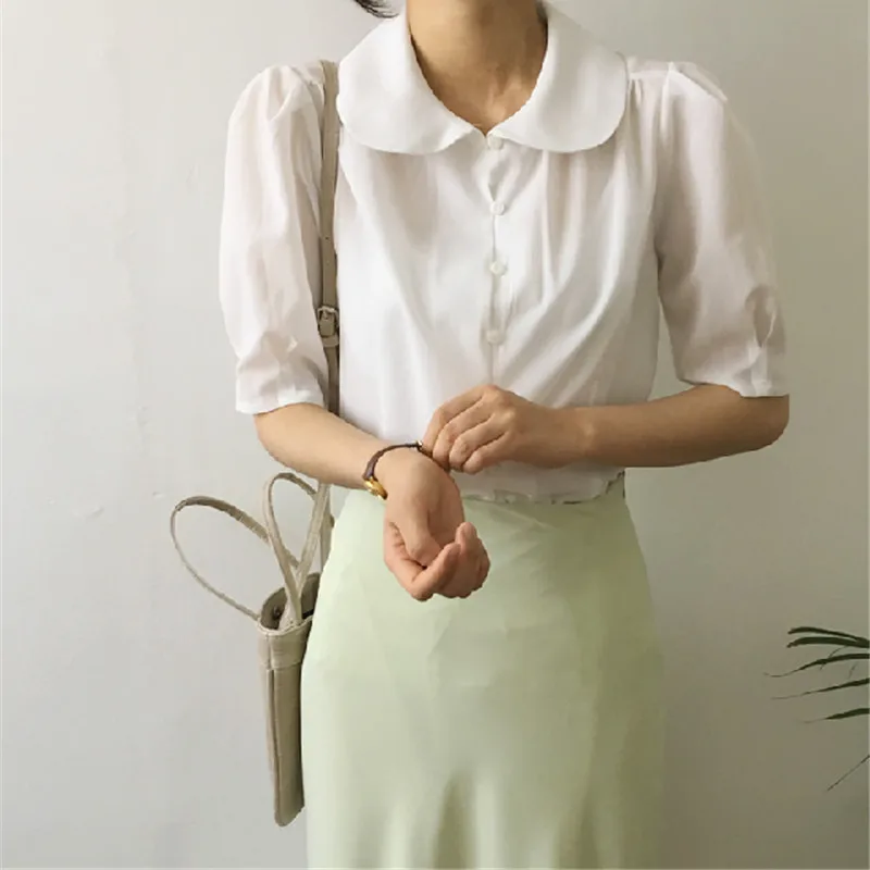 

HziriP Work Wear Retro Shirt Women Blouses 2019 Summer Loose Single-breasted Short Sleeve Elegant Office Lady Tops Blusas Mujer