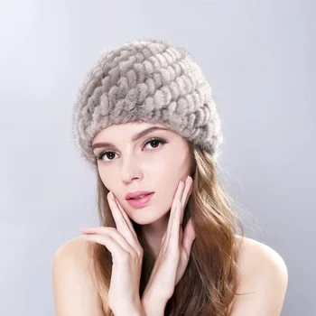 

FUR123 New Fashion knitted Mink Fur hat Winter Pineapple hat Ladies Natural Fur Beanies Women Skullies