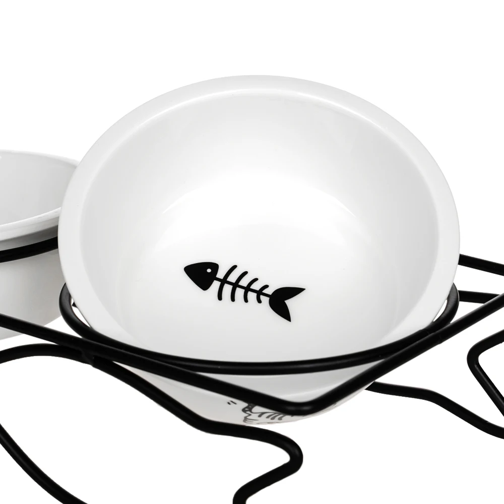 HOOPET Pet Dog Cat Lovely Food Water Ceramic Bowl Two Bowls with Steel Frame