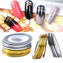 0,5 мм золотистого и серебряного цвета, чередующиеся Ленточные линии, наклейки для нейл-арта, Переводные лаки для ногтей, фольга, клейкая наклейка, украшение для маникюра TR1009