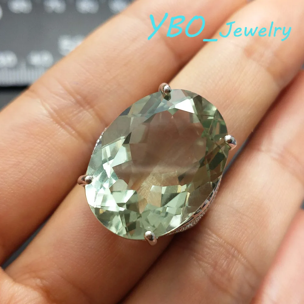 

YBO,Huge supper ring big gemstone green quartz amethyst ov 17*23mm 28ct in 925 sterling silver with white gold plated new ring