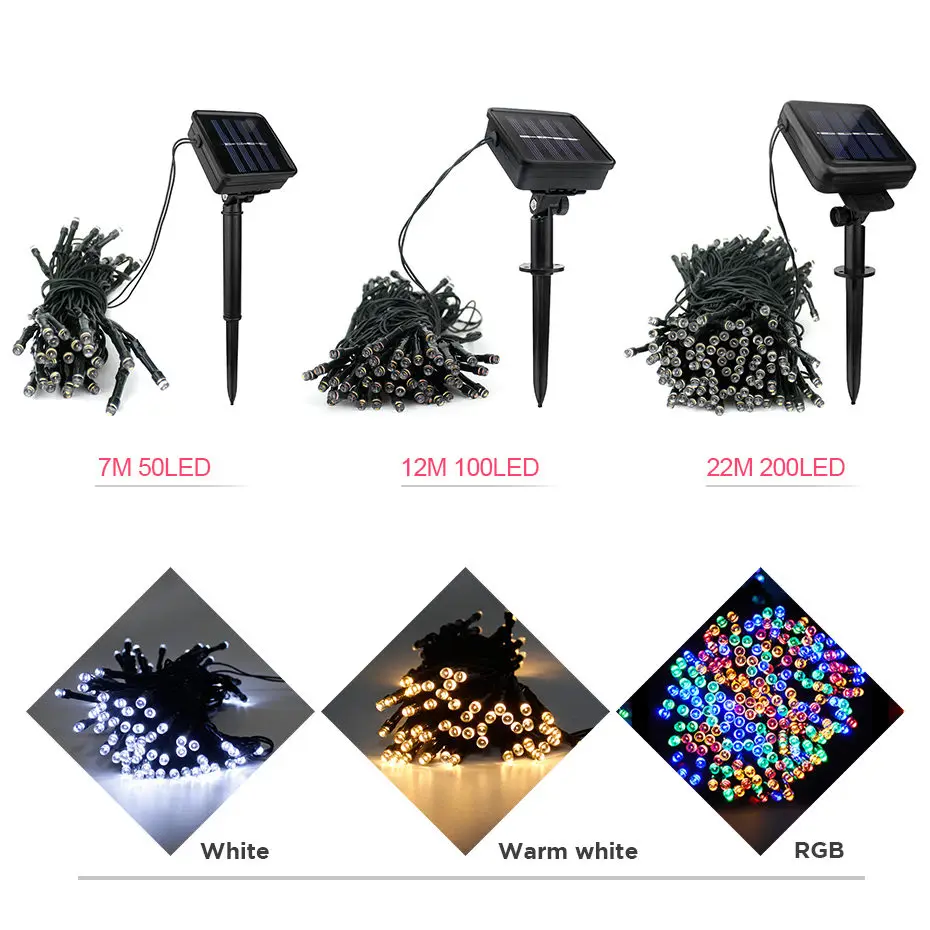 

Solar Charge LED String Outdoor Waterproof RGB Fairy Solar light Night Sensor Garden Patio Lawn Yard Christmas Decoration lamp
