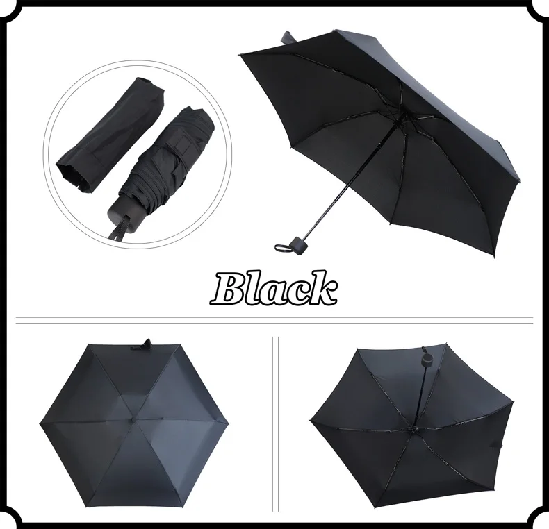 190g Super Light Mini Pocket Umbrella Rain Women Gift Men Umbrellas 5 Fold Parasol Girls Portable Kids Travel UMBRELLAS Paraguas - Цвет: black