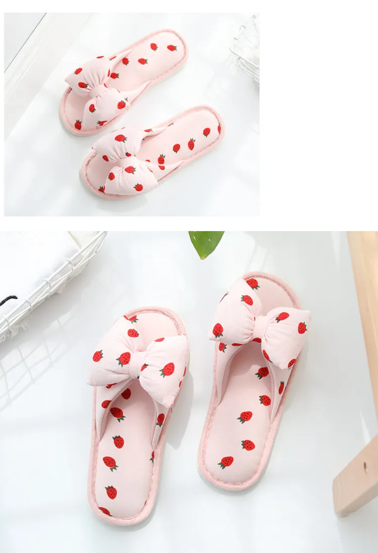Suihyung осень-зима Для женщин; тапочки из материала на основе хлопка, цвета спелой земляники бант домашняя обувь для помещения женские мягкий хлопок флип-флоп слайд
