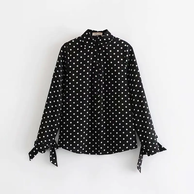 

Polka Dot Chiffon Blouse Women Bow Long Sleeve Women Tops Casual Single Breasted Shirt Slim Ladies Streetwear
