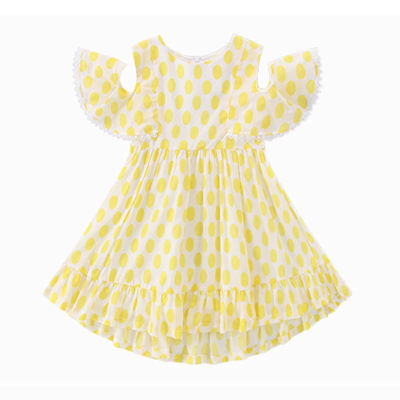 

Girls Dresses Summer High Quality New Bohemian Style Princess Dress 100% Cotton Dot Print Off Shoulder Party Dress For 4-12Y