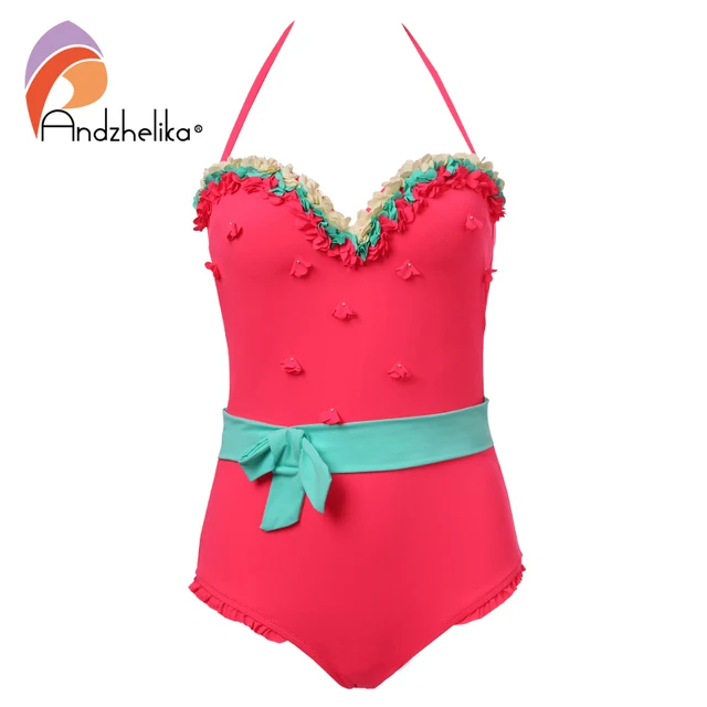 Andzhelika Swimsuit Women One Piece Swimwear Sexy Strapless Patchwork