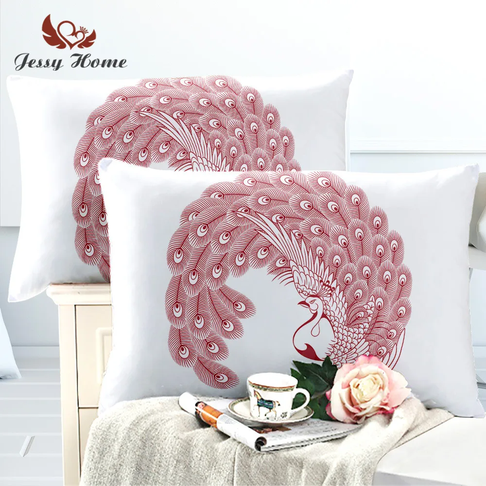 

2 Piece Burgundy Peacock Pillowcase Watercolor Pillow Cover Microfiber Fabric Soft Flower Pillow Case 50cmx75cm 50cmx90cm 28