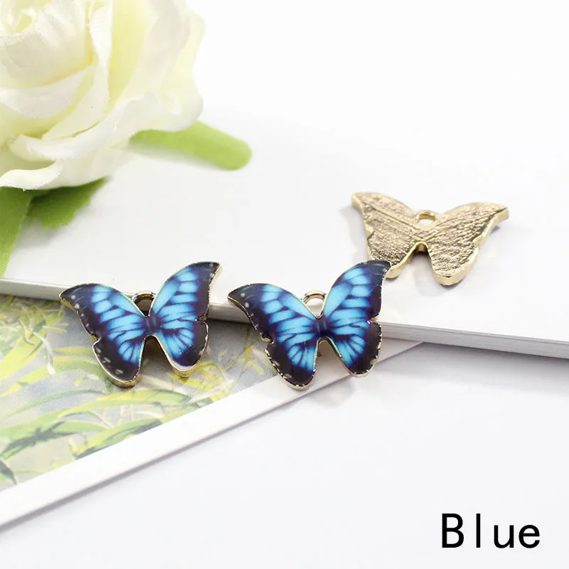 U-37 5 Butterfly Charms Gold Plated Enamel Charms