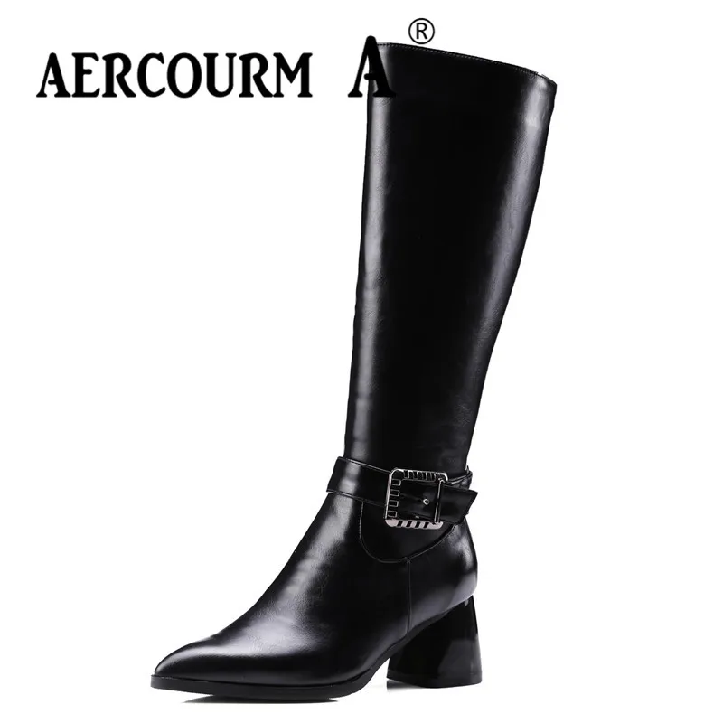 Aercourm A/018 новые женские ботинки до середины икры с острым носком молния Пряжка