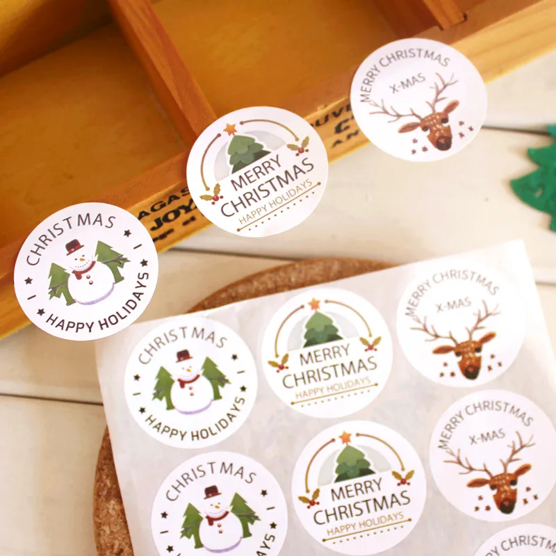 360pcs Paper Sticker Merry Christmas Snowman Round Paper Sticker Christmas Seal Sticker Happy Holidays Seal Sticker Xmas Favors