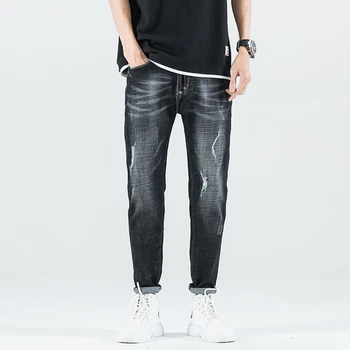 

Top Fashion Mens Jeans Brand Robin 2019 Hip Hop spring Ripped for Men Solid Cotton Full Length Mid Black Color Sale