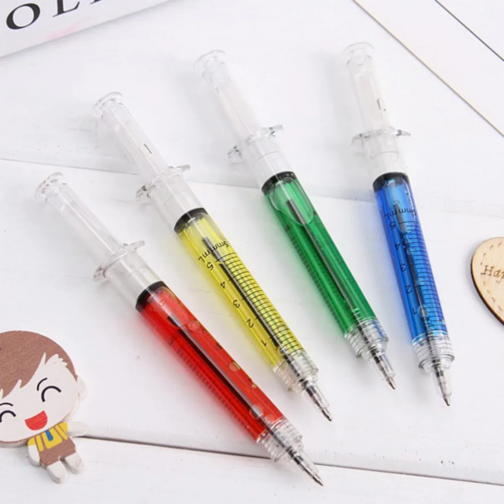 4Pcs Novelty Injection Syringe Gel Pen Ballpoint Black Ink Liquid