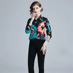 Блузка с цветочным принтом; коллекция 2019 года; сезон весна-осень; Женская Повседневная рубашка с длинными рукавами и бантом; топы с