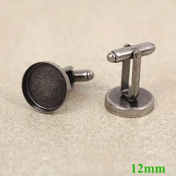 

12mm Blank Men's Cufflinks Settings Antique Silver tone Round Deep Wall Bezel Cup French Cufflinks Cuff Links Settings Wholesale