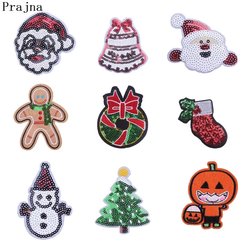 Prajna Santa Claus Patch Iron On Patches Beautiful Bell Sewing Embroidered Cartoon Decor Appliques For T-Shirt Clothing | Дом и сад