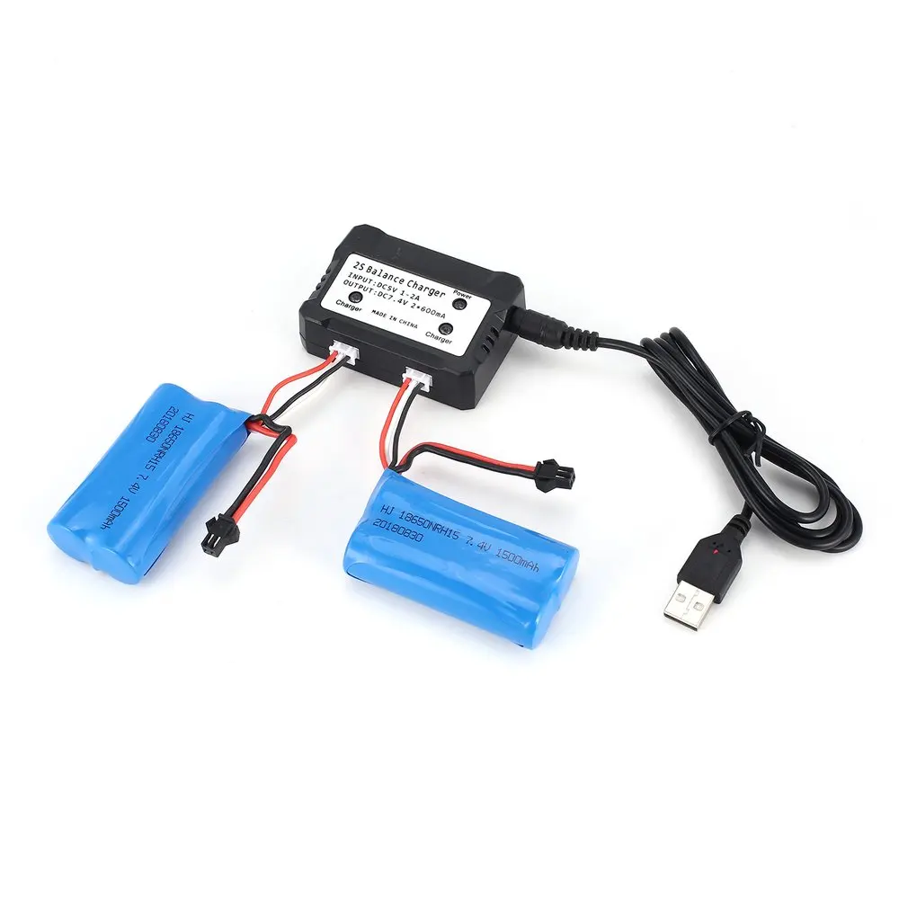 

2pcs 7.4V 1500mAh SM Plug Rechargeable Li-ion Battery with 2 in 1Charger for RC Boat Skytech H100 Syma Q1 Parts Accessories