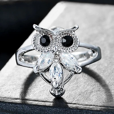 Women's Owl Rings Silver Plated Gold Color Fashion jewelry Engagement Wedding CZ Crystal Zircon Animal Ring For Women Girls - Цвет основного камня: Platinum Rings